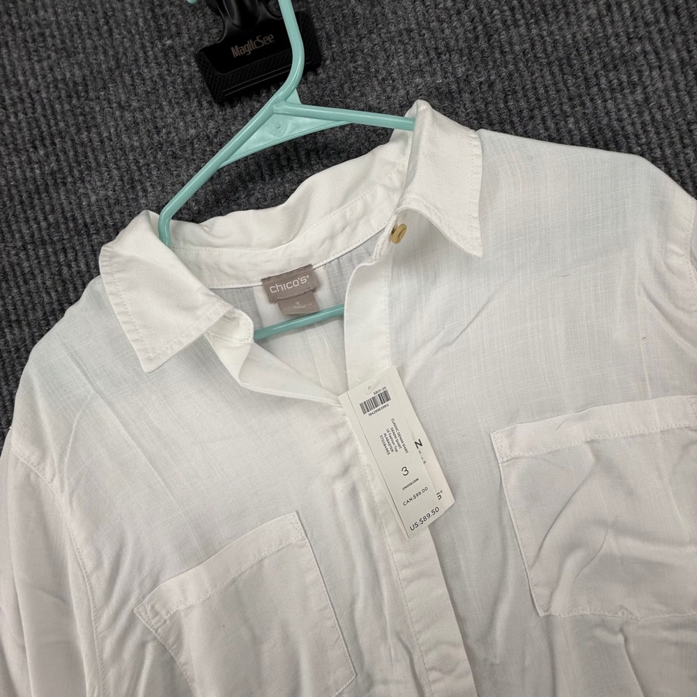 Chico's Classic Denim Shirt Women 3 (16/18) White New Lyocell Button Up Shirt
